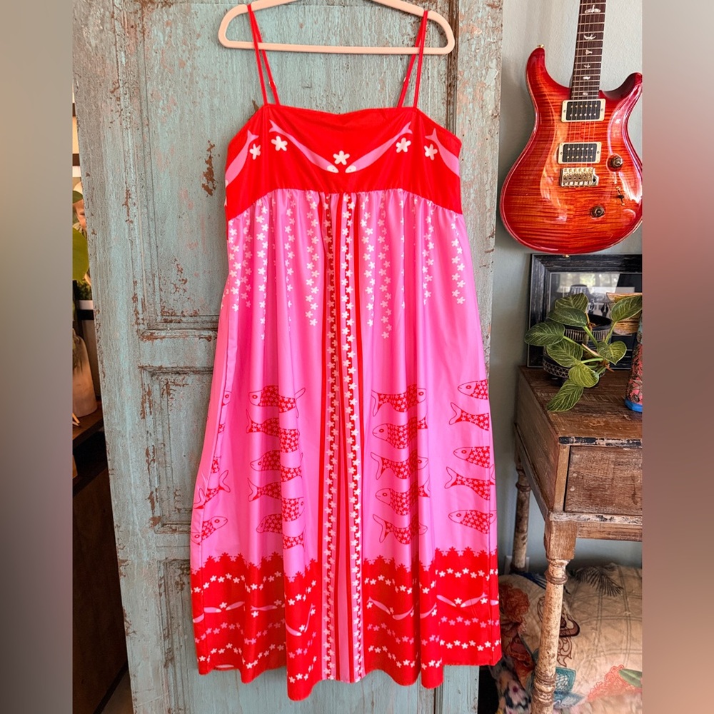 🩷 Red & Pink Fish Print Maxi Dress – Size XXL